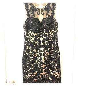 JVN by Jovani Black Beaded Open Back Cocktail Gown